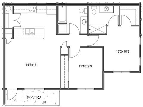 a floor plan of a small house with a bedroom and a living room